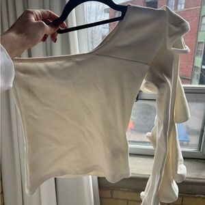 beaufille Cream One-Shoulder Ruffle Sleeve Top